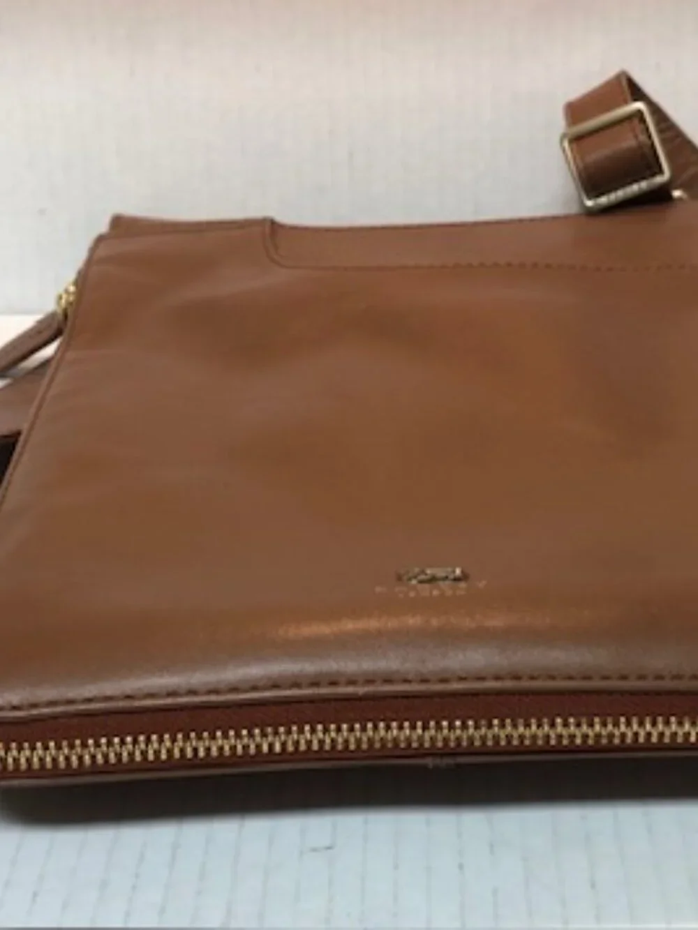Radley London tan leather pockets crossbody bag purse adjustable strap
